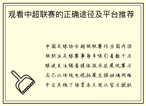 观看中超联赛的正确途径及平台推荐